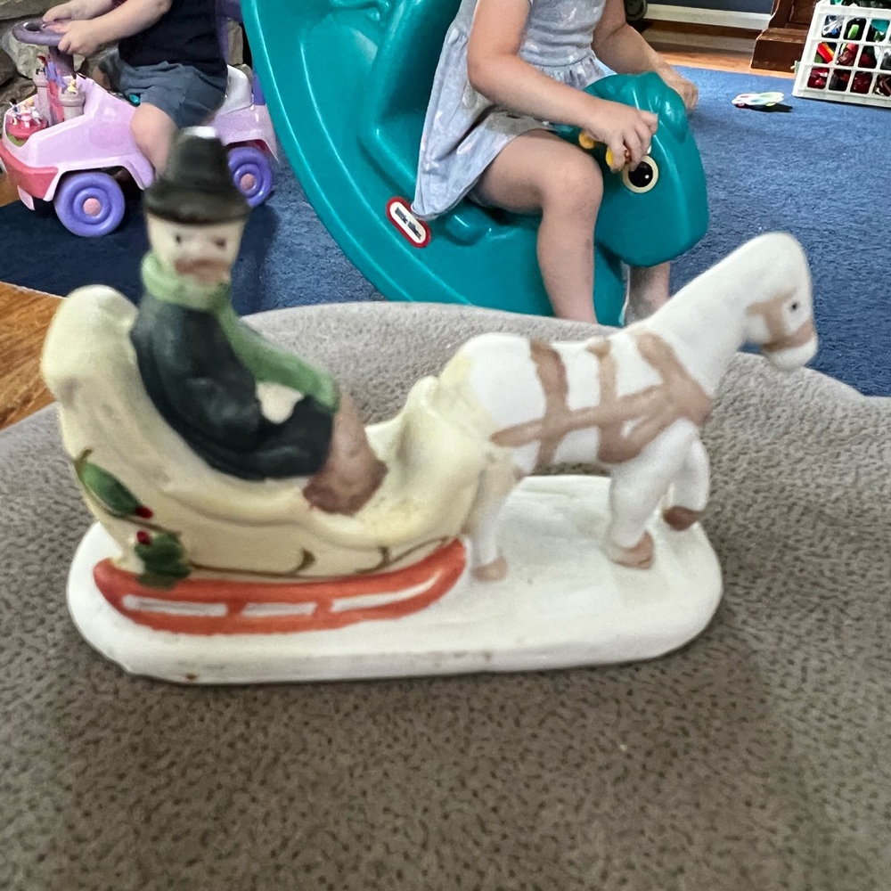 Carol Wright Gifts Holiday Porcelain SLEIGH RIDE Village Figure 3.75" L x 2.25"